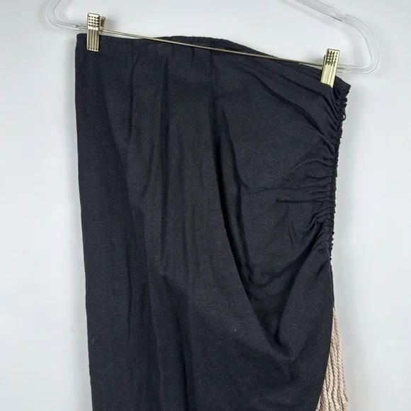 JBQ Just Be Queen Mallorca Linen Fringe Trim Skirt in Black Size Large - Picture 5 of 11